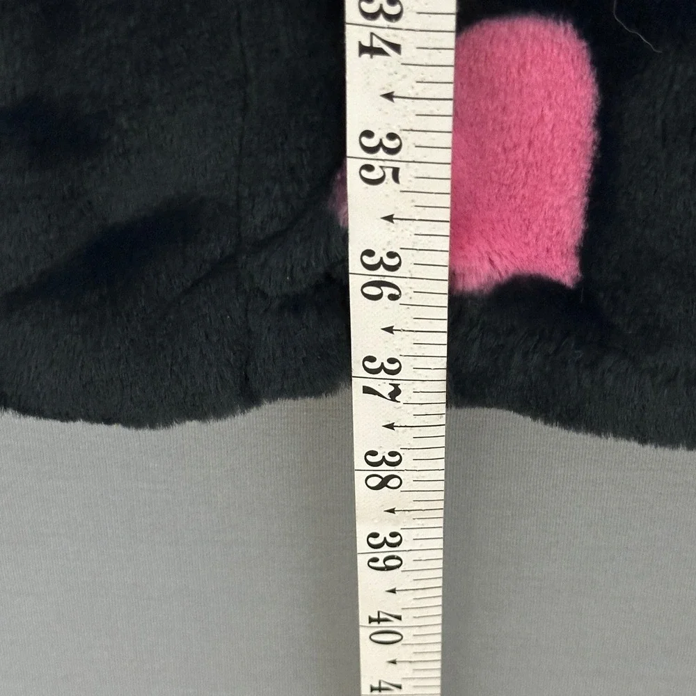 Kate Spade Womens Bathrobe M Black Plush Wrap Tie Red Pink Hearts Loungewear